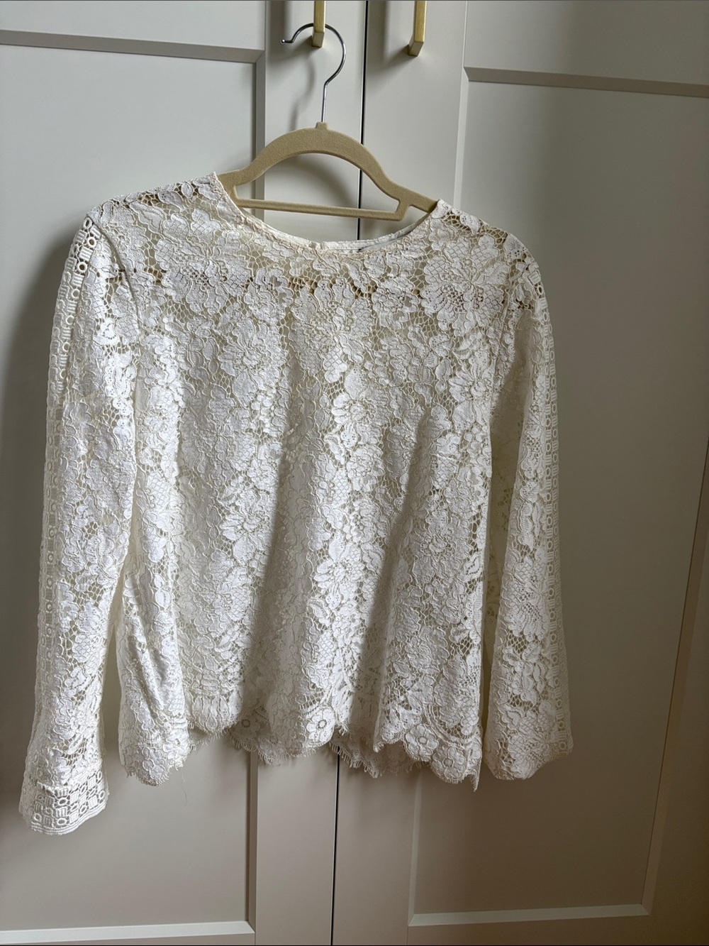 Club Monaco Cream Floral Lace Long-Sleeve Top